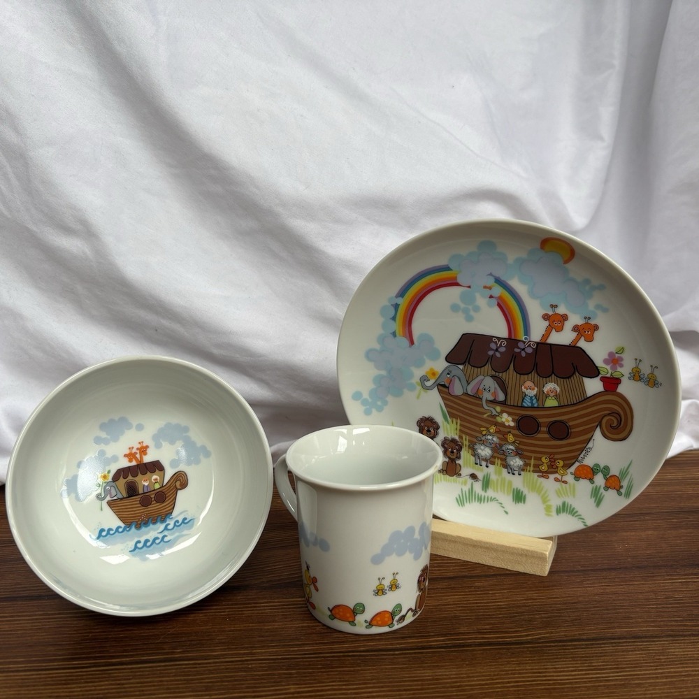 Vintage George Good Noah's Ark 3-piece Children's‎ Dinnerware Set Made In Japan